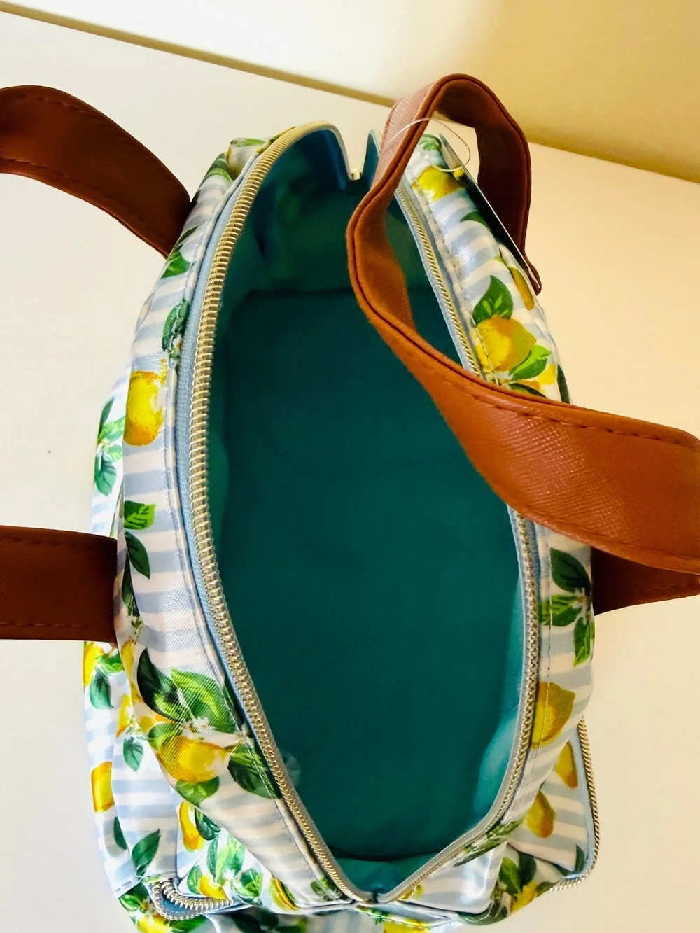 NWT TempaMATE Lemon Print Insulated Lunch Bag Dual Compartment Cooler Tote